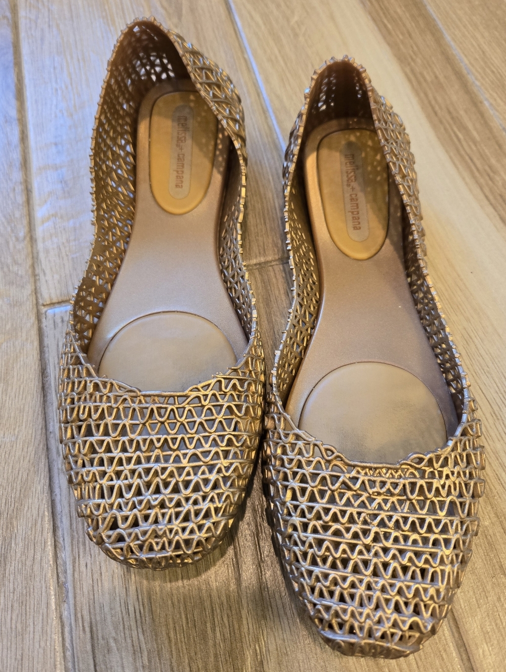 Melissa + Campana Gold Ballet Flats, 10